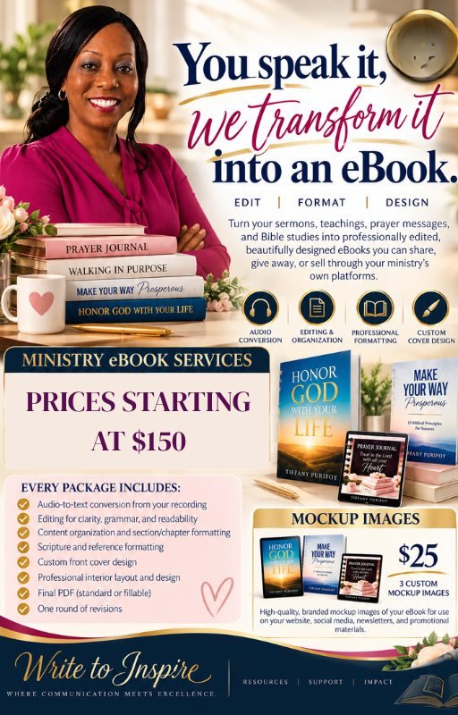 Audio-to-eBook ministry services flyer